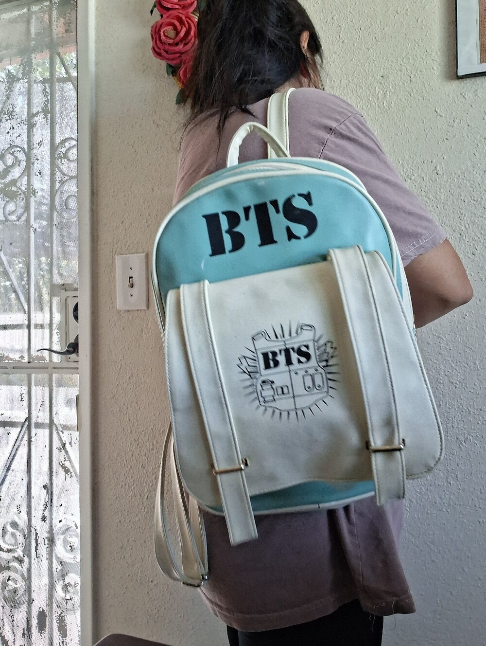 BTS Teal And White Backpack